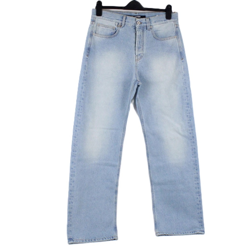 Jacquemus The Straight De-Nîmes Mid Rise Denim Jeans in Light Blue/Tabac Size 30